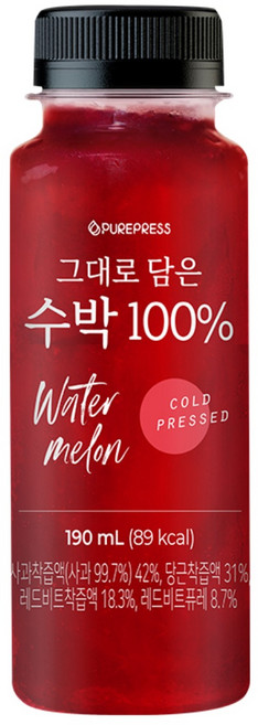 국산 제철 수박쥬스 HPP 콜드프레스 퓨어프레스 수박주스 190ml, 1개