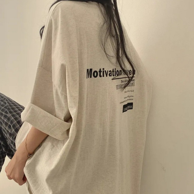 라온투유 빅사이즈 레터링 박시핏 라운드 반팔 롱티
