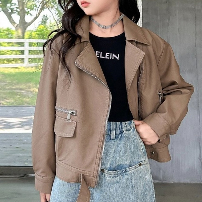 하와즈 남여공용 브라운 레더 봄 가을 겨울 라이더 자켓