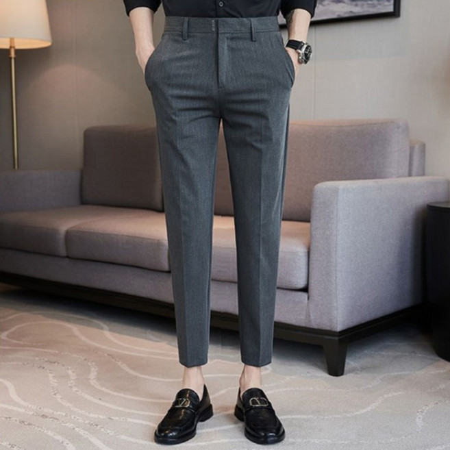봄여름 노다마 9부 정장바지 슬림핏 종아리 옥스포드 주름 디자인 트렌디 캐주얼 바지 세련 스타일