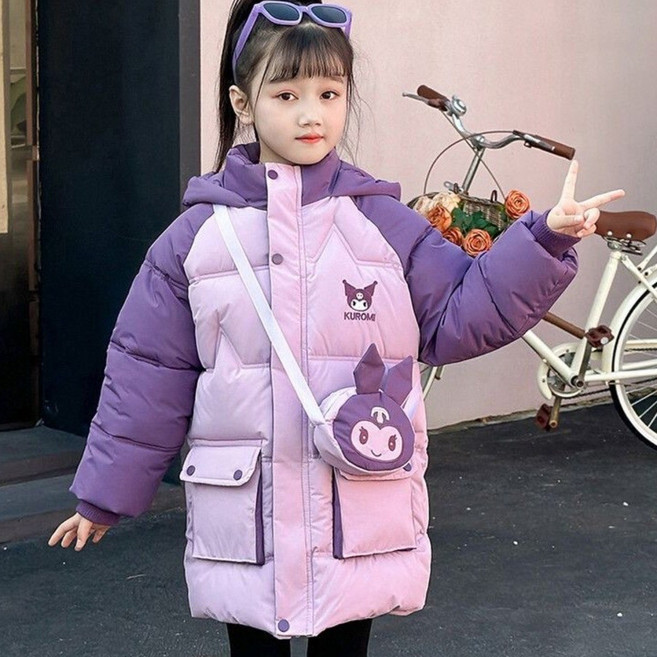 Sorpci 산리오 쿠로미 귀여운 캐릭터 어린이 패딩 코트 겨울 패딩 점퍼 증정 가방