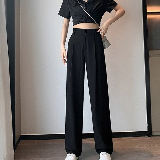 춘게엘 (XS~2XL) 여성 작은 키 여름 정장바지 아이스 하이웨스트 일자 와이드 팬츠 dng005-3170