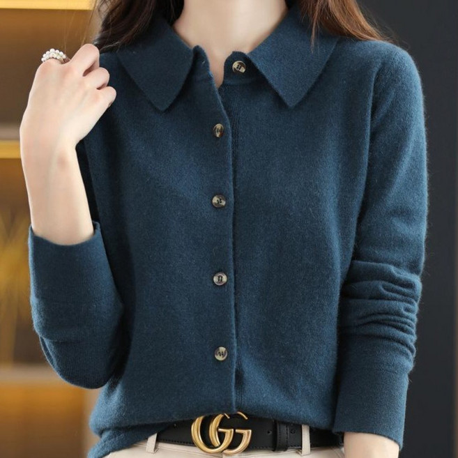 NEW 가을겨울 여성 단색 폴로 카라니트/캐시미어 소프트 프리미엄원단/클래식 패션을 간절기 니트가디건/긴팔 얇은 예쁜가디건/여자폴로가디건/브랜드가디건