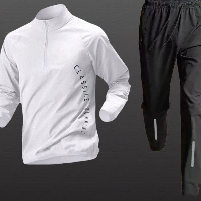 남녀공용 헬스 운동복세트 하프집업 트레이닝탑 긴팔 티셔츠 상하의세트 스탠드 러닝 웨어