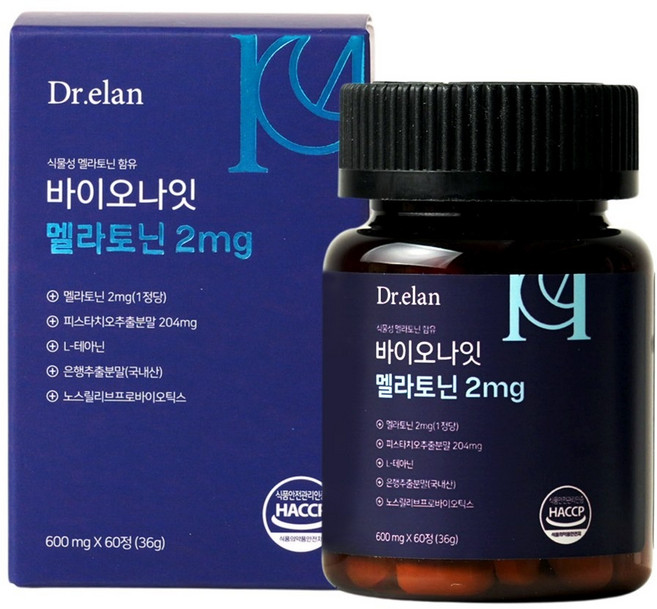 닥터엘란 식물성 바이오나잇 멜라토닌 식약청인증 2mg 함유, 2개, 60정
