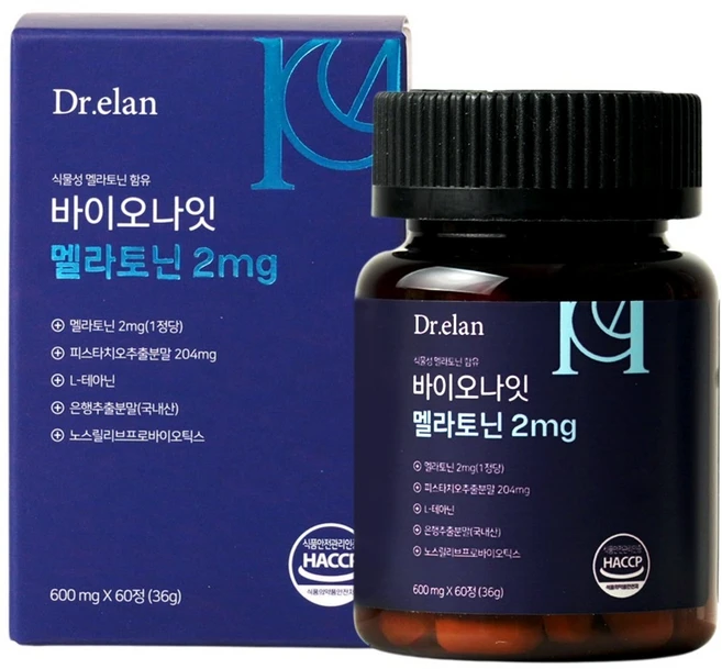 닥터엘란 식물성 바이오나잇 멜라토닌 식약청인증 2mg 함유, 2개, 60정 - 쿠팡