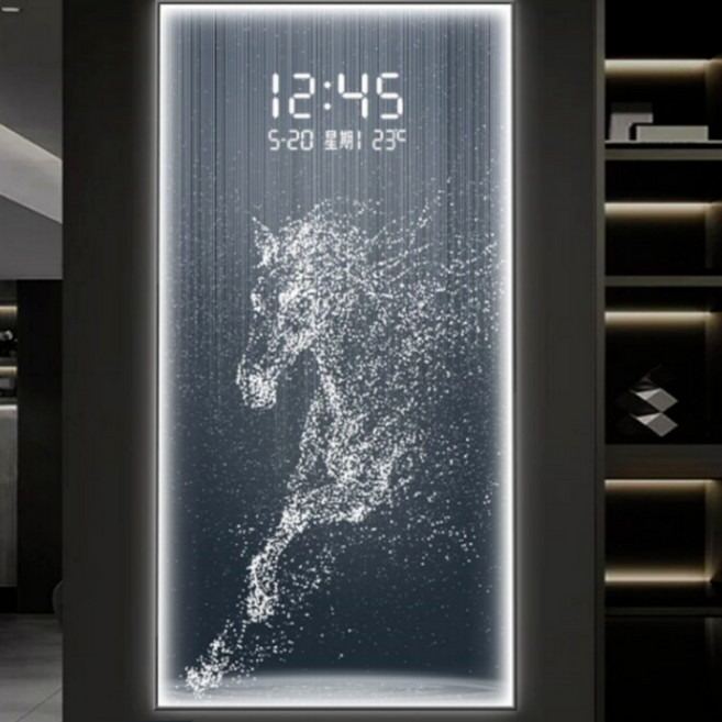 아로하닷컴 LED 액자 크리스탈 무드 조명 벽 시계 인테리어 디지털 복도 거실 선물용, 40x80cm, B-블랙 테두리