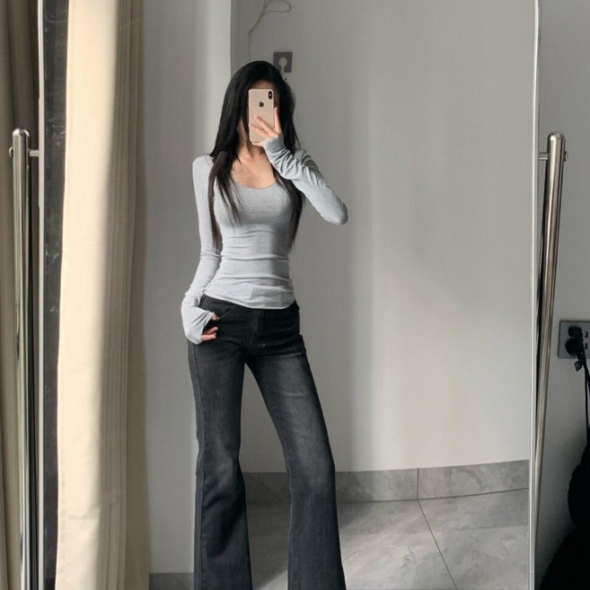 히피샵 청순 여리 모달 U넥 긴팔티