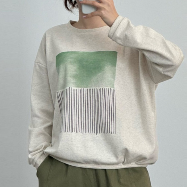 사라7351 여성 긴팔티 루즈핏 나염 프린팅 티셔츠 얇은 맨투맨 꾸안꾸 데일리