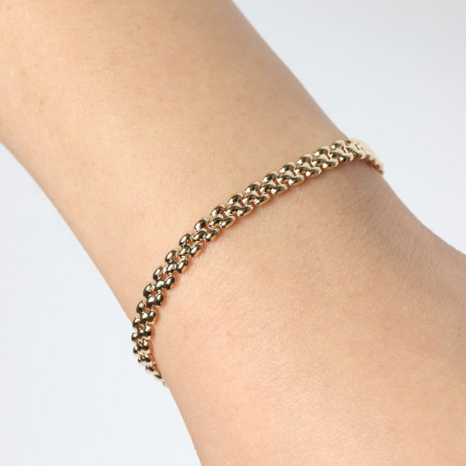 오로프 전체 14K 금 할로우 렉스 볼륨 팔찌 (시계잠금 장식)