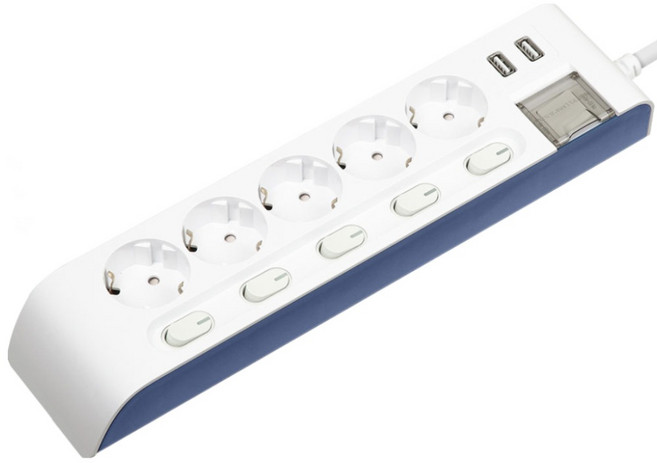현대일렉트릭 하이탭 5구 개별스위치+USB 멀티탭 2800W 국내생산, 1개, 화이트+네이비, 1.5m