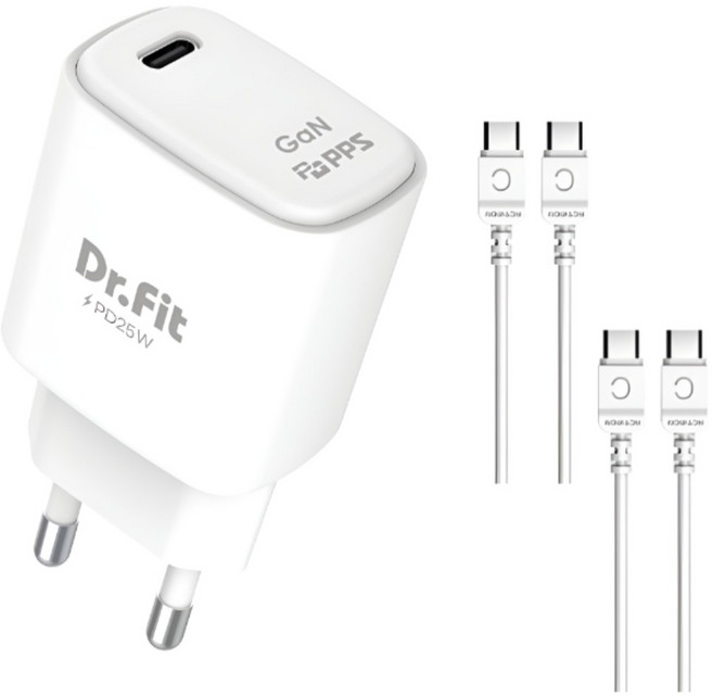 빵사장셀렉샵 닥터핏 25W 고속 충전기 세트 C타입 30W 케이블 2개 휴대폰 충전기, 1세트, 화이트