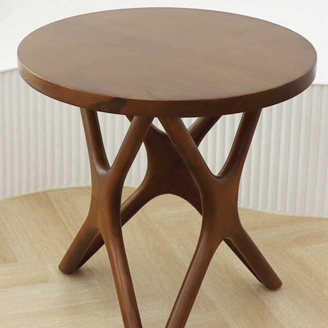 원목 카페 원형 거실 소파 테이블 협탁 티테이블 뿌리, 브라운, 2인용