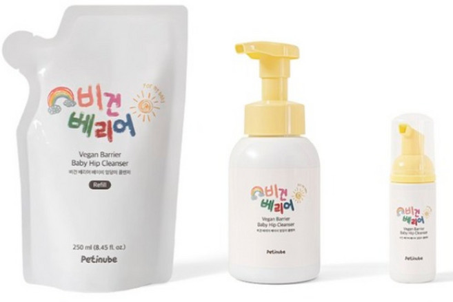 [45ml 휴대용 증정] 쁘띠누베 비건 베리어 베이비 엉덩이 클렌저 세트 본품300ML+리필250ML+휴대용45ML, 1세트, 595ml