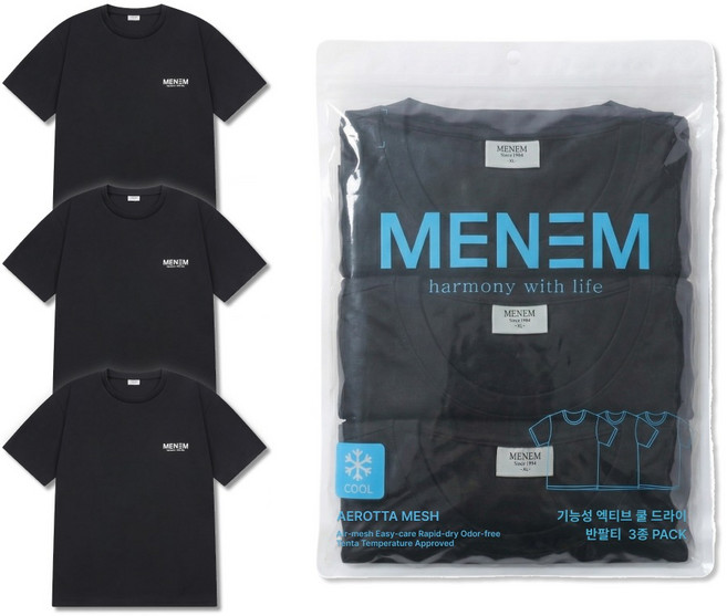 미넴 남녀공용 반팔티 3장 S~5XL 스포츠 기능성 쿨티 헬스 트레이닝