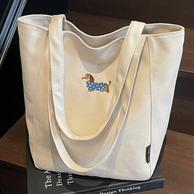 아트니 강아지 자수 에코백 캔버스 지퍼 데일리 가방