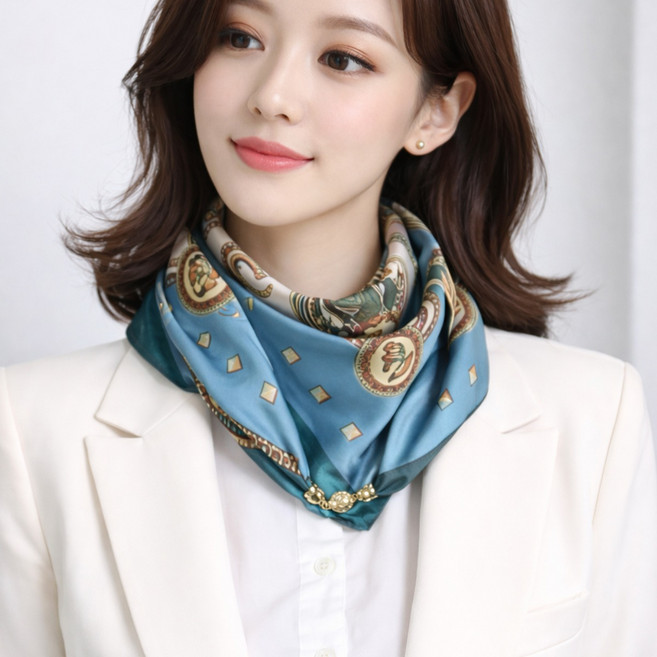 로튼 여성 실크느낌 공단 자석 간편 쁘띠 스카프 봄 가을 포인트