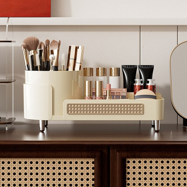 KDNC 360도 회전 화장대 하드케이스 수납함, 화이트, 1개
