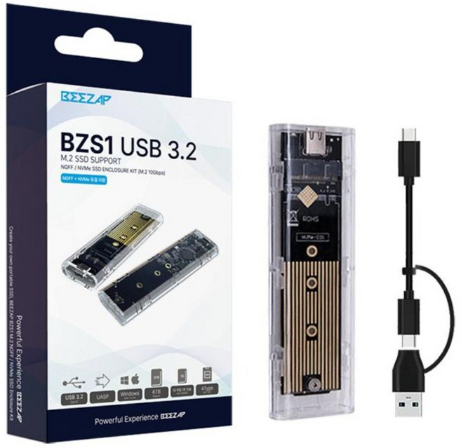 비잽 BZS1 M B&M NGFF M.2 NVMe SSD USB 3.2 Gen2 10Gbps 외장하드 케이스, 282_BZS1, 1개