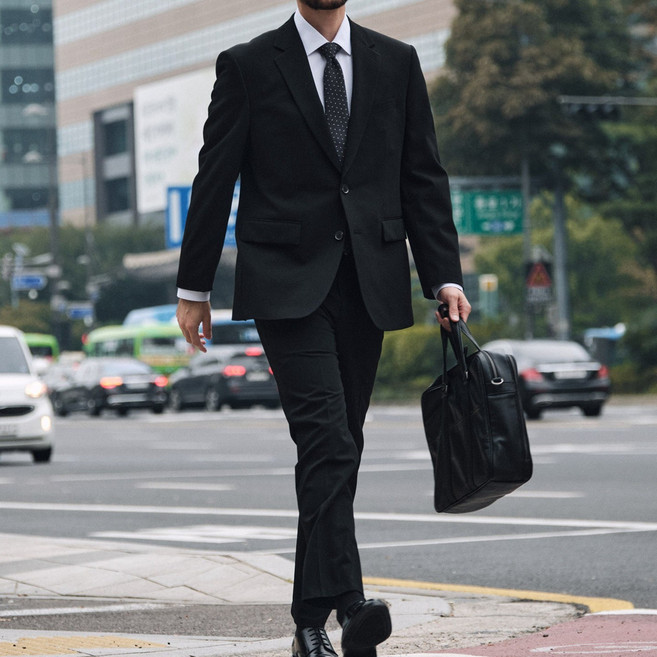 [STCO] 남성 Tech-Poly 사방스판 에센셜 수트 세트 클래식핏 블랙