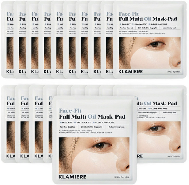 [클라미에르] 페이스핏 풀 멀티 마스크팩 찰싹 토너 패드 (미백 오일 타입) 3매입*20세트 / 나이아신아마이드 글루타치온 세라마이NP/ 9cm 초대형 반달 커팅 /운동 여행용, 20개, 3개입