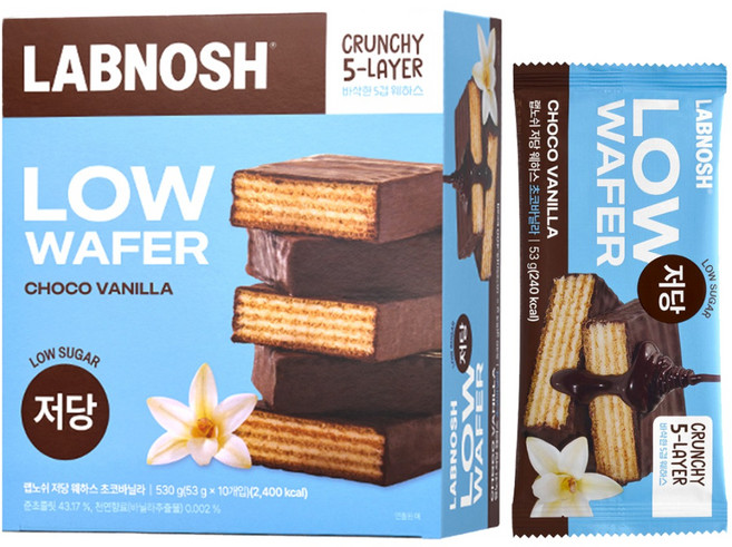 랩노쉬 저당 웨하스 초코바닐라, 53g, 10개