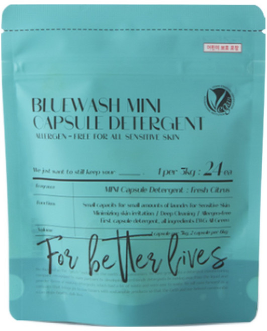 블루워시 비건 임산부 신생아 유아 초고농축 미니 세탁 캡슐 세제 프레쉬 시트러스향, 4개, 24개입