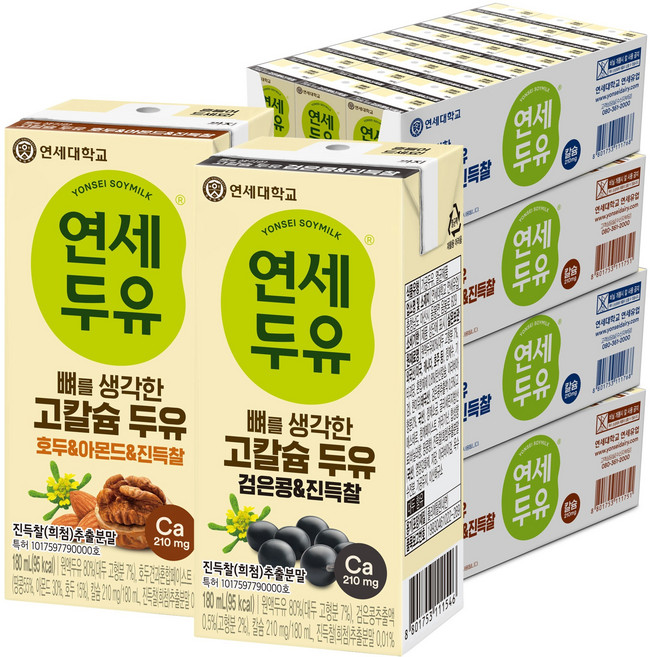 연세두유 뼈를 생각한 고칼슘 호두&아몬드48팩 + 검은콩48팩 180ml 총96팩, 96개