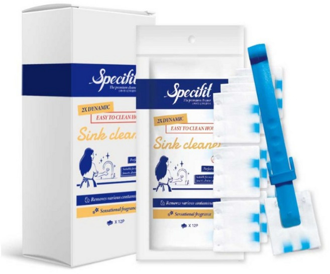 스페시핏 싱크대 배수구 클리너 일회용 청소포 스틱포함 세트, 5g, 12개
