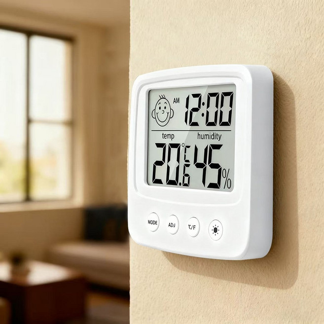 오토림 디지털 온습도계 LCD 대화면 알람기능 거치대+벽걸이 초정밀탁상형, 1개, 화이트 (건전지 미포함)