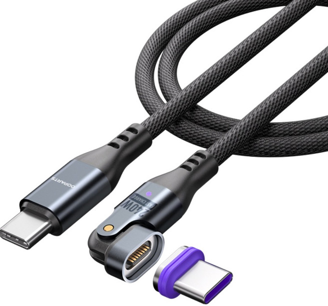 오파츠 CtoC PD240W 180도 회전 마그네틱 자석 충전케이블, 1개, 블랙, 1.8m