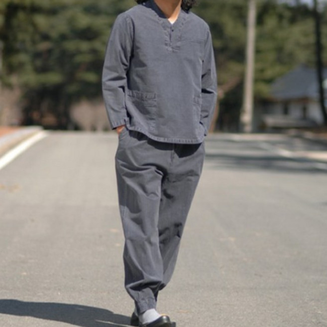 [2519] (남) 20수 브라더 티 바지 한벌 생활한복 / 봄가을 2피스 세트 거사님 남자 남성 한복 개량한복 수련복 법복 절복 승복 템플스테이 지장사