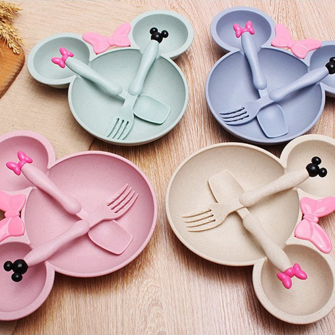 퍼스트픽 4P구성 유아 캐릭터 식판 접시 포크세트 안심 PP 소재 아기 어린이 식기, 1세트, 식기세트, 핑크4개