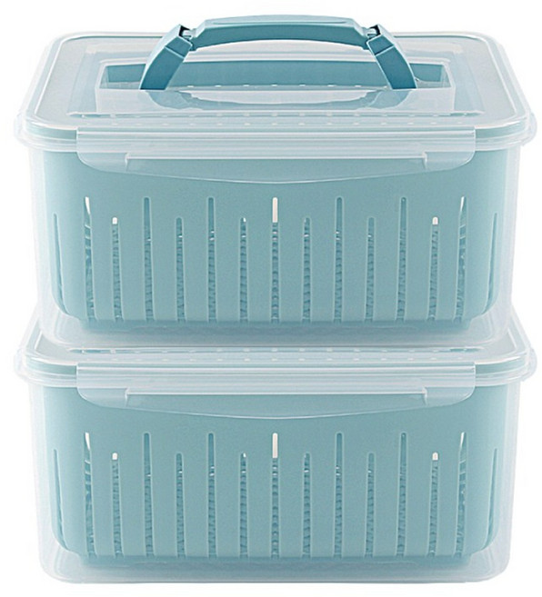 제오닉 하늘색 핸들 나누담 채반 밀폐용기 6500ml, 2개