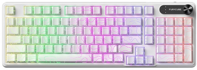 FURYCUBE IP98 Gasket RGB 鍵盤 (英), 98鍵/白色等高線【三模有線+無線2.4g+藍牙】RGB/防水, 藍牙無線機械鍵盤防水電競鍵盤, 98鍵