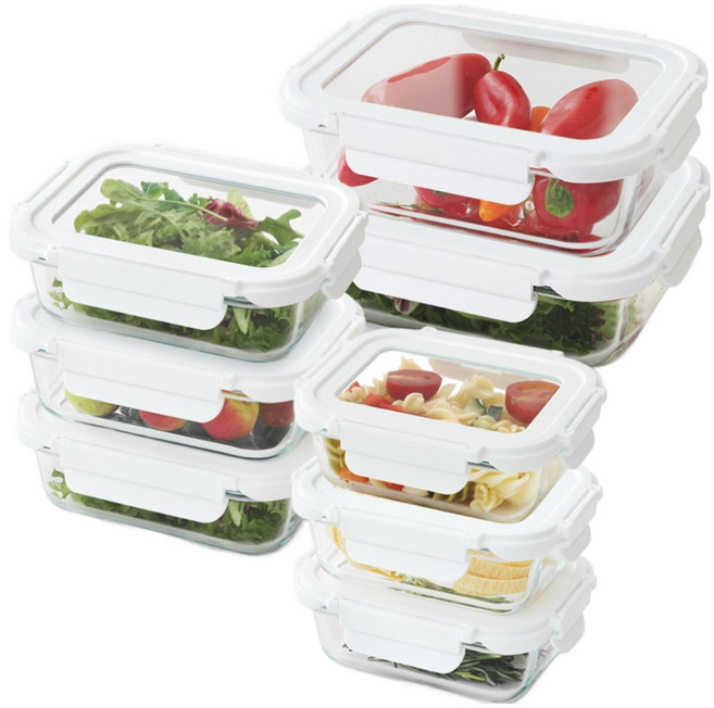 네오플램 클린 내열유리 반찬통세트 직사각 8P 밀폐용기, 1세트, 직사각 혼합 8p