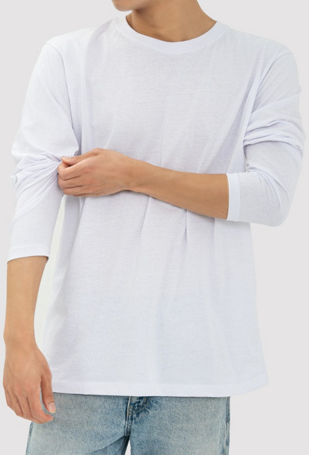 [1+1+1] 순면 100% 남여공용 긴팔 티셔츠 무지 라운드 흰티 면티 긴팔티