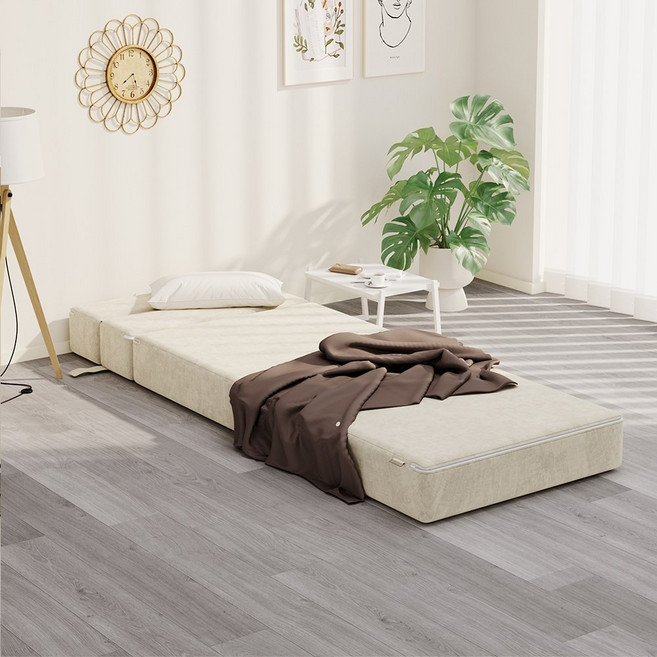 Olyzion 1인용 패브릭 소파베드 접이식 쇼파침대, 화이트