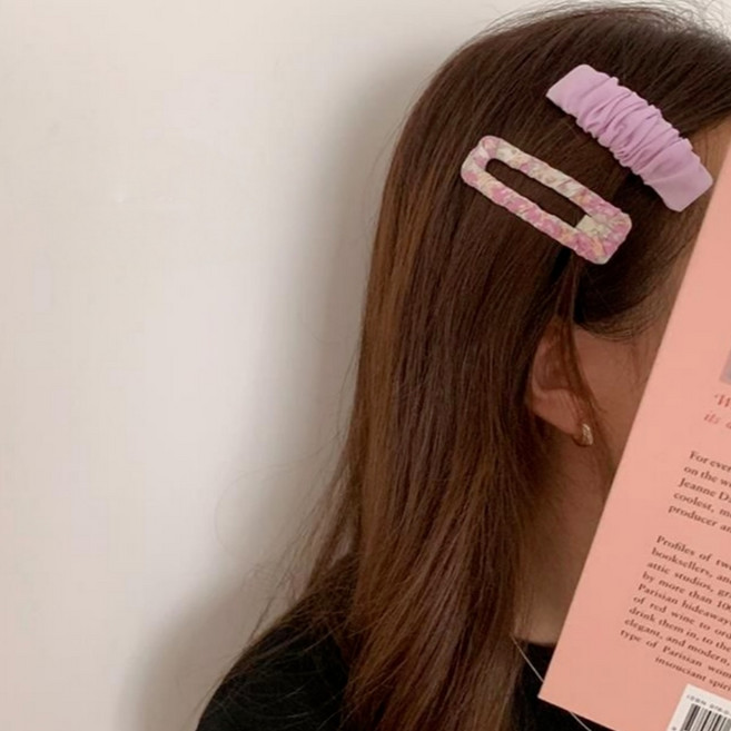 헤어퀸 쉬폰 사각 옆머리 포인트 헤어핀 성인 여성 똑딱핀 2종세트