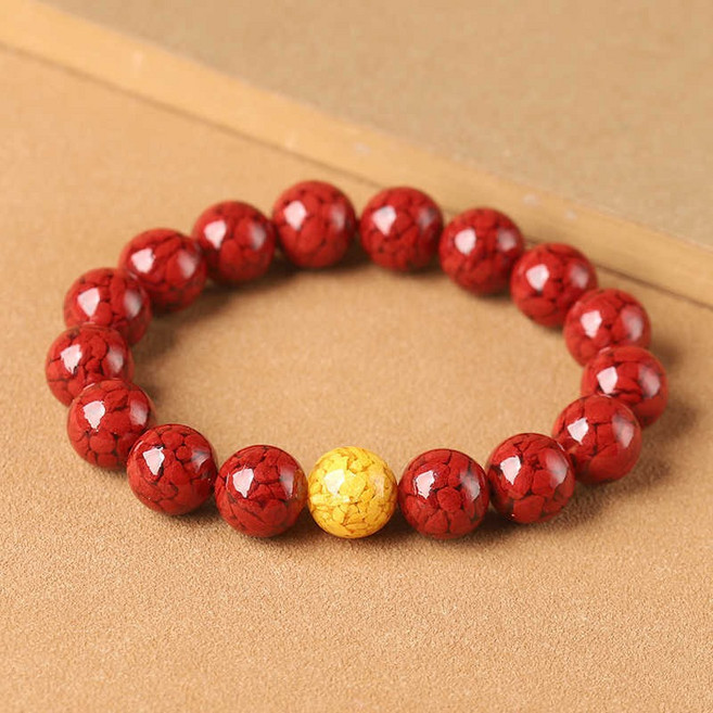 황금볼 99% 천연 경면 주사 염주 팔찌