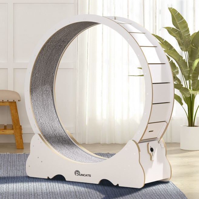 런캣 캣휠 롤러 실내사용 고양이 운동훈련 헬스 캣휠 원목색 다양한, XL, 상아 흰색, 1개