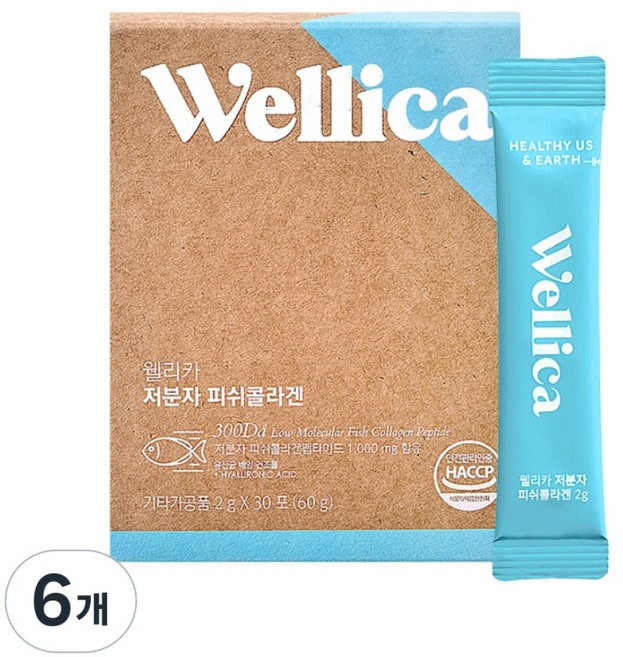 웰리카 저분자 피쉬 어린콜라겐 펩타이드 300달톤 이너뷰티, 6개, 60g