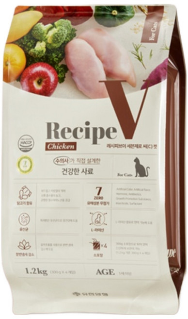 유한양행레시피브이 1세 이상 고양이 세븐제로 건식사료, 닭, 1.2kg, 1개