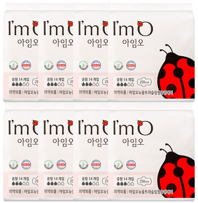 아임오 울트라슬림 생리대 날개형, 중형, 14개입, 8개
