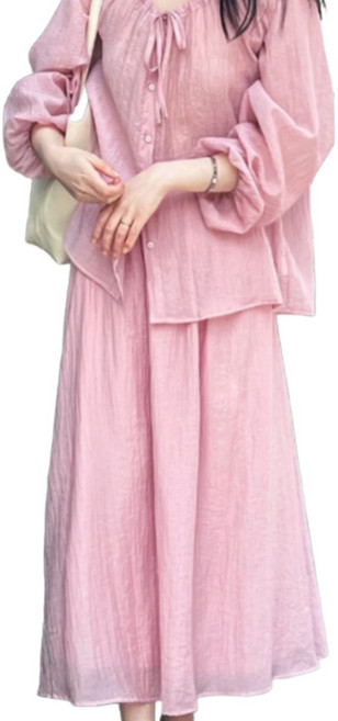 POMTOR 여성 세트 스트링 끈 셔링 자외선 차단 투피스 바캉스룩 세트