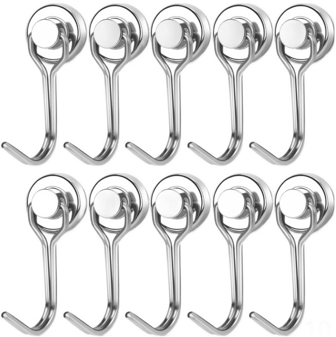 Onsuft 초강력 네오디움 자석 고리 후크 20mm 회전형 후크, 10개, 실버