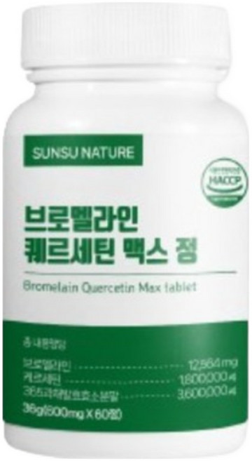 순수네이처 브로멜라인 큐 퀘르세틴 파인애플 소화 효소 파파인 칼륨 케르세틴 Quercetin 쿼세틴 붓기차 식약청 인증 퀘르세톨 케르세톨 bromelain 퀘세틴, 60정, 1개