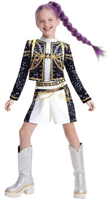 케이팝데몬헌터스 코스튬 케데헌 헌트릭스 루미 조이 미라 할로윈 코스프레옷 100cm~160cm, 루미 블랙 (외투+반팔+반바지) 140cm, 1개