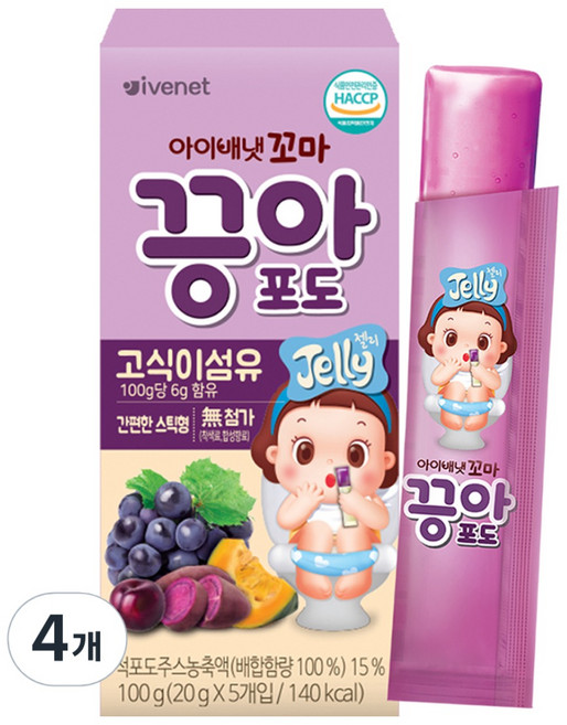아이배냇 꼬마 끙아젤리 포도, 4개, 포도맛, 100g