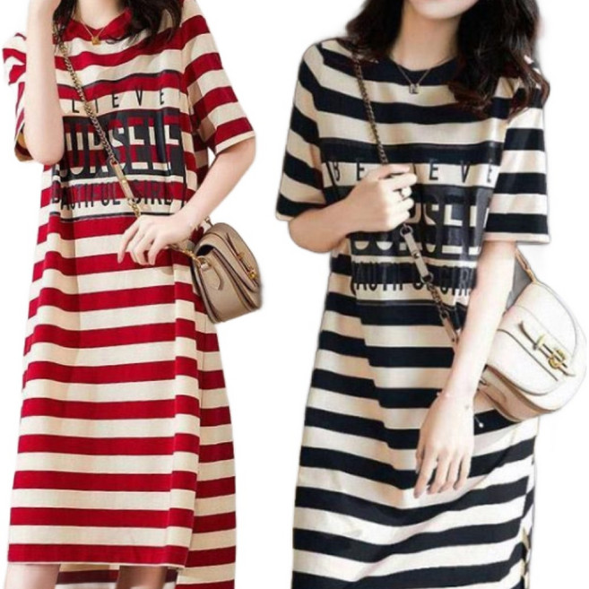 리더스타 여성원피스 블랙+레드 2장 루즈핏 롱티셔츠 롱원피스